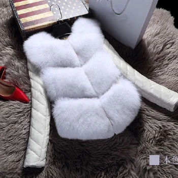 2019 Nauji Aukštos Imitacija Fox Fur Coat Išimamą PU Rankovėmis, Šiltas Žiemą Kailis Pilkos Lapės Kailis Plius Dydis 3XL Paltas PC236