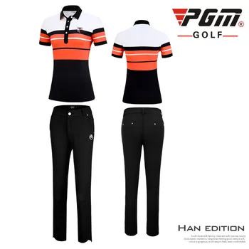 2019 PGM Sporto Golfo Drabužiai Moterims Dryžuotas trumpomis Rankovėmis T-Shirt Slim Elastinės Kelnės Ponios Kvėpuojantis Golfo Apranga