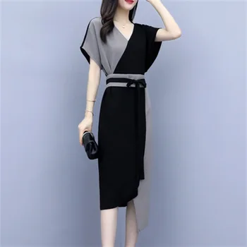 2019 populiarus suknelė naujas vasaros juosmens lieknėjimo temperamentas juodo šifono padalinta suknelės moterų per kelio Suknelė