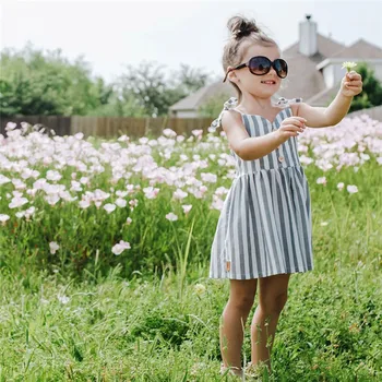 2019 Vaikų Suknelė Kūdikių Mergaitės, Dirželiai Dryžuota Suknelė Princesė Atsitiktinis SunDress Vasaros Rankovių Diržas Pilkos spalvos Dryžuotos Suknelės A1
