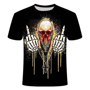 2019 Vyrų Kaukolės T-shirt Prekės Punk Stiliaus Piršto Kaukolė 3D Marškinėliai vyriški Viršūnes Hip-Hop 3D Spausdinimo Kaukolė Punisher T-Shirt Tiesioginių S