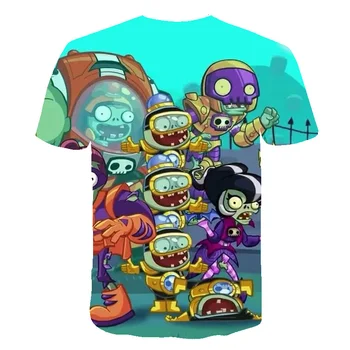 2020 Atsitiktinis Mielas Įdomus Cool Kids marškinėliai 3D Animaciją Anime Augalai vs Zombies Berniukas, Mergaitė, T-shirts O-Kaklo Laukinių Gatvės Viršūnės
