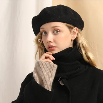 2020 Beretė skrybėlę moterų prancūzų Menininkas Breathful Vilnos Kepuraitė Derliaus laisvo stiliaus Elegantiška Panele Žiemą Kepurės rodyti veido, mažas
