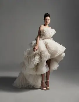 2020 Didelis Vestuvinių Suknelių Tiulio Raukiniai Pakopų Sijonai Paplūdimys Vestuvių Suknelė Užsakymą Prabanga Bažnyčia, Abiti Da Sposa