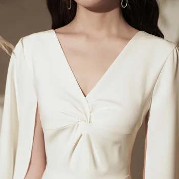 2020 Elegantiškas Moteris Padalinta Ilgomis Rankovėmis Gryna Spalva Moterų Balta Ilga Suknelė Seksualus V-Kaklo Aukštos Juosmens Moterys Šalis Suknelė Vestidos