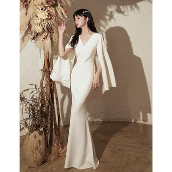 2020 Elegantiškas Moteris Padalinta Ilgomis Rankovėmis Gryna Spalva Moterų Balta Ilga Suknelė Seksualus V-Kaklo Aukštos Juosmens Moterys Šalis Suknelė Vestidos