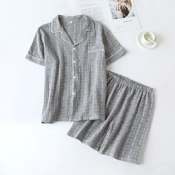2020 Japonų stiliaus naujas vasaros vyriški medvilniniai krepo trumpas rankovės šortai pižama kostiumas patogus medvilnės atsitiktinis namų drabužiai pižama