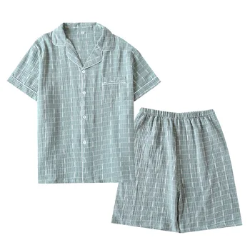2020 Japonų stiliaus naujas vasaros vyriški medvilniniai krepo trumpas rankovės šortai pižama kostiumas patogus medvilnės atsitiktinis namų drabužiai pižama