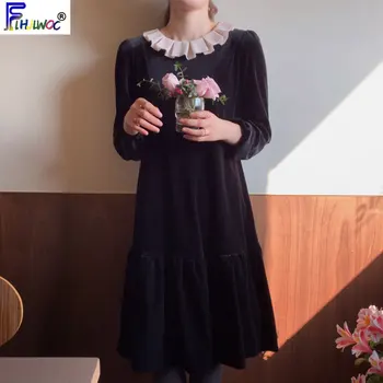 2020 Juodos Suknelės Moterims Mielas Japonijos Korėja Stiliaus Dizaino Drabužiai Susiėmę Elegantiška Vintage Suknelė 12128