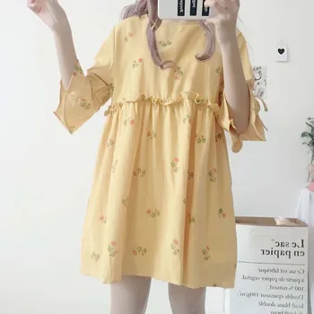 2020 korėjos Kawaii Spausdinti Rankovėmis Suknelė Mielas Moterų Japonija Kolegijos Vasaros Prarasti Harajuku Žibintų Rankovėmis Suknelės Moterims
