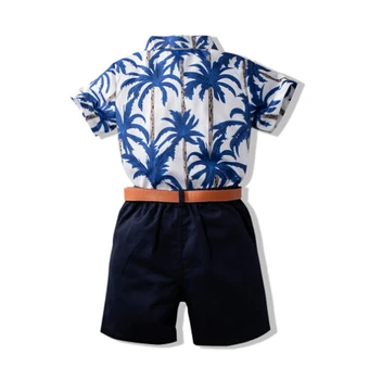 2020 Kūdikiams, Kūdikių Berniukų Vasaros Aprangą Nustatyti trumpomis Rankovėmis Mygtuką Marškinėliai + Diržas Trumpas Kelnes + Juosmens Juosta Tinka 2vnt Havajų Stiliaus