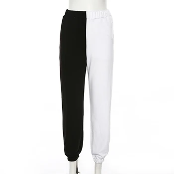 2020 m. aukštos juosmens black&white Haremo kelnės sweatpants kratinys sportiškas cautumn žiemos moterys prarasti atsitiktinis sportiškas streetwear kelnės