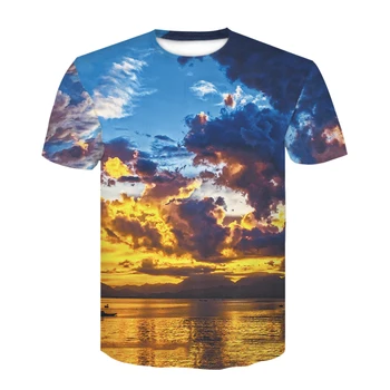 2020 m. aukštos kokybės apvalios kaklo trumpomis rankovėmis T-shirt kūrybos vasaros 3D saulėlydžio žara vyrų mados atsitiktinis marškinėliai
