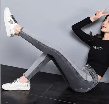 2020 m. Derliaus korėjos versija džinsai Moterų Liesas Pantalon Kelnes pavasario susiuvimo slim stretch džinsai moterų atsitiktinis Džinsinio audinio kelnės