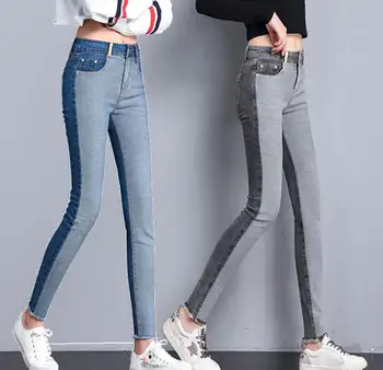 2020 m. Derliaus korėjos versija džinsai Moterų Liesas Pantalon Kelnes pavasario susiuvimo slim stretch džinsai moterų atsitiktinis Džinsinio audinio kelnės