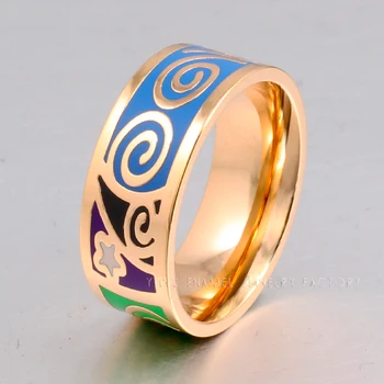 2020 m Fine Jewelry Naują Atvykimo Nerūdijančio Plieno Derliaus Žiedai Moterims, Elegantiškas Klasikinis 0.8 cm Emalio Žiedas Etninės Papuošalai pcjz8023