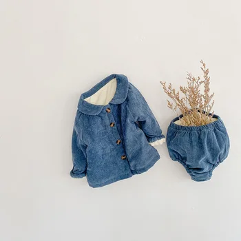 2020 m. mergytę Rudens žiemos drabužių kūdikis gimė drabužius tirštėti vilnos pamušalas kietas mėlynos spalvos kūdikių rudens drabužiai