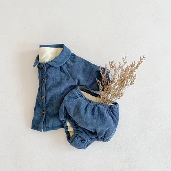 2020 m. mergytę Rudens žiemos drabužių kūdikis gimė drabužius tirštėti vilnos pamušalas kietas mėlynos spalvos kūdikių rudens drabužiai
