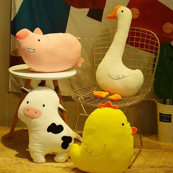 2020 m., Minkštas Įdaryti Ūkio Gyvūnų Žaislas Žąsų pliušinis lėlės Mielas kiaulių animacinių filmų karvė pliušinis žaislas kūdikis miega modeliavimas pagalvę Vaikų Dovanų