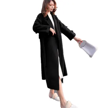 2020 M. Moteris Elegantiškas Ilgas Paltas Su Diržu Vientisos Spalvos Ilgomis Rankovėmis Chic Viršutiniai Moteriški Paltas Rudens Žiemos Korėja Stilius