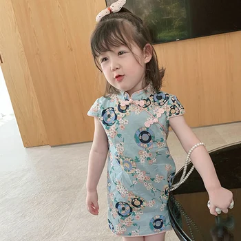 2020 m. Nauja Baby Vaikai Mergina Kinijos Retro Stiliaus Cheongsam Bamblys Vaikų Mados Temperamentas Spausdinti Suknelė Vaikus, Drabužiai, 1-7Years