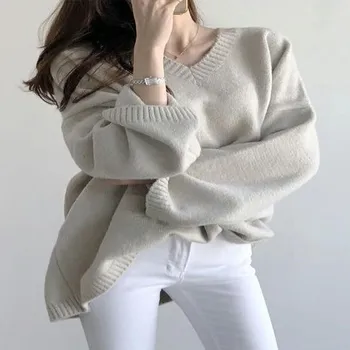 2020 M., Nauja Rudens Žiemos Trikotažas Moterims Megztiniai Mados Long Sleeve V-Kaklo Priežastinis Kietas Prarasti Korėjos Stilių Puloveriai W546