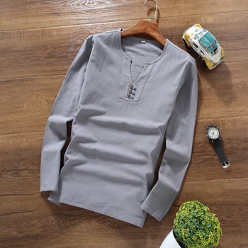 2020 m. Naujas Stiliaus rudenį Vyrų Medvilnės ir lino long sleeve T-marškinėliai vyrams,Aukštos Kokybės Mados atsitiktinis marškinėliai vyrams dydis M-4XL,5XL