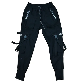 2020 m. Pavasarį Hip-Hop Poilsiu Vyrų Juodos Haremo Kelnės Multi-pocket Juostelės Vyras Sweatpants Streetwear Laisvalaikio Vyriškos Kelnės M-3XL