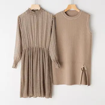 2020 m. Pavasarį Ir Rudenį Naujas Kostiumas Moterų Žiemos Dviejų dalių Pullover Sweater Dress Drabužių Mezgimas, Žemiausią Vestidos