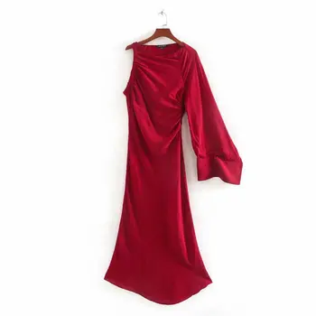 2020 m. Pavasarį, Vasarą, Naujas Stilius Europos Ne simetriškai Midi raudona moteriška Suknelė zaraing za vadiming sheining Moterų suknelė CDC9607