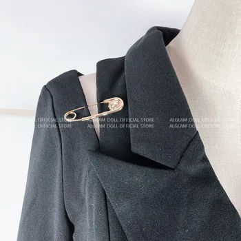 2020 M. Rudens Žiemos Korėja Slim Įpjovomis Dvigubo Breasted Juoda Vestidos Bodycon Aukšto Juosmens Mini Biuras Suknelė