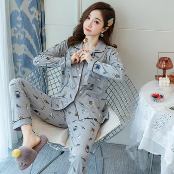 2020 m. Rudens Žiemos Naktį Dėvėti Moterims Spausdinti Mielas Namų Dviejų dalių Rinkinys, Pieno Šilko Namų Drabužių Pijamas Moterų Loungewear Moterims