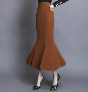 2020 m. rudens žiemos olis vilnonių undinė sijonas moterims aukšto juosmens paketo klubo vidurio trimitas sijonas plius dydis 3XL