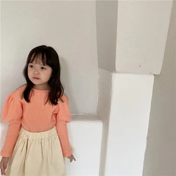 2020 m. Rudenį korėjos Mergina yra Sluoksniuotos Rankovėmis Ultra-Ruožas Megzti Mažas Juosmens bamblys mergina megztinis