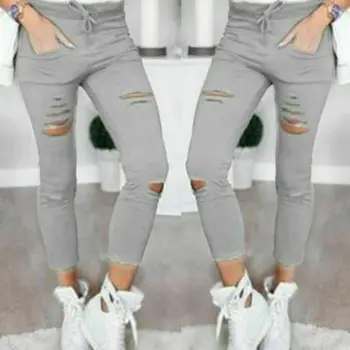 2020 m Skinny Džinsai Moterims Džinsinio audinio Kelnės Skylių Sunaikinti Kelio Pieštuku Kelnės Laisvalaikio Kelnės Juoda Balta Ruožas Ripped Jeans, S-2XL