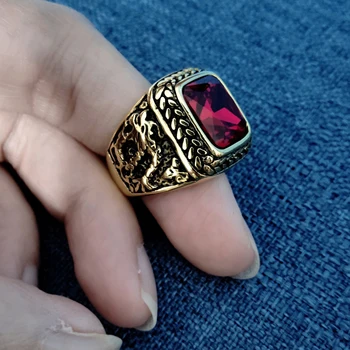 2020 m. Vyro dovana Mados Nerūdijančio Plieno Žiedas Kokybės Austrijos Vintage Red Akmens Žiedai Dragon Vyrų Aukso Vestuvinį Žiedą, Juostą Mens