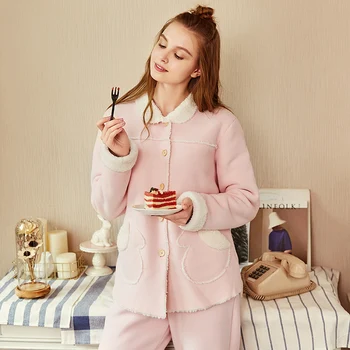 2020 m. Žiemą Storas Šiltas Flanelė Pižama Rinkiniai Moterims Sleepwear Namų Drabužių Pajama Namų Drabužiai Pižamos Nustatyti Moterų namų drabužiai