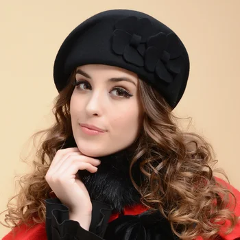 2020 Mados kašmyras skrybėlės, beretės su gėlėmis moterų žiemos aukštos kokybės vilnos beretė, dailininkas Kepurės Moterų bžūp rudens skrybėlę