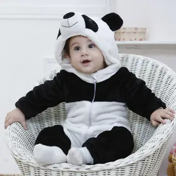 2020 Mados Kūdikių Berniukų, Mergaičių Ropmers Vaikai Šiltas Panda Gyvūnų Pižama Bendras Bamblys Tirštėti Sleepwear Drabužius Kūdikiui Jumpsuit0-3Y
