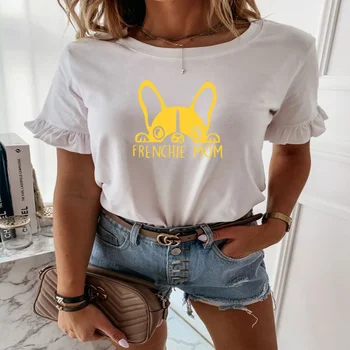 2020 metų Vasaros Laisvalaikio T-shirt Moterims Topai Frenchie Mama Moterų Marškinėlius prancūzų Buldogas, Mama Spausdinti Marškinėliai Moterims Palaidų Drabužių Rankovės