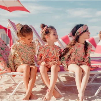 2020 Metų Vasaros Mados Plaukti Kostiumas Derliaus Sielovados Gėlių Vaikų Maudymosi Kostiumėliai, Maudymosi Kostiumą Vaikas Plaukimo Drabužiai Mergina Pynimas Havajai Kostiumas