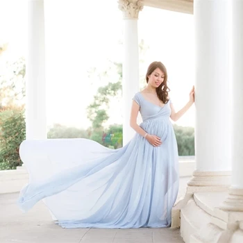 2020 Metų Vasaros Motinystės Šifono Suknelė Ilgai Traukinio Motinystės Fotografija Ilgos Suknelės Tampri Medvilnės, Šifono Nėštumo Suknelė