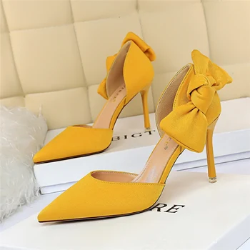 2020 metų Vasaros Saldus Moterų 9cm Aukštakulnius Sandalus Gėlės Mazgų Geltona Mėlyna Smėlio spalvos Aukštakulniai Siurbliai Scarpins Dizaineris Tuščiaviduriai Šalies Bateliai