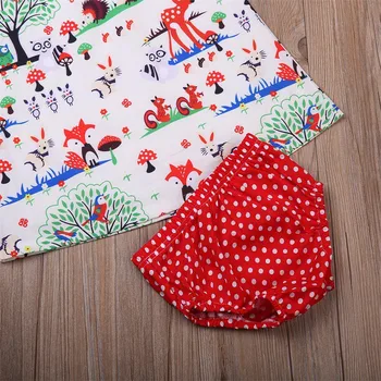 2020 metų Vasaros stiliaus kūdikių, mergaičių drabužiai Mielas miško gyvūnai Rankovių Viršūnes +kelnės +Lankelis 3pcs naujagimiui mergina drabužių rinkinys