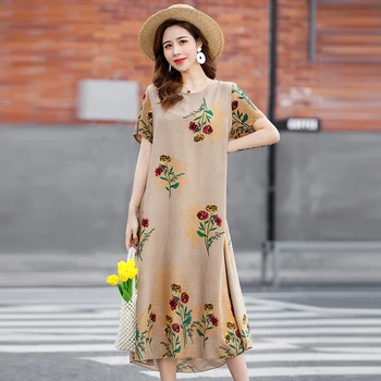 2020 metų Vasaros Suknelė Ilgai Derliaus Prarasti Moterų Plius Dydžio Elegantiškas Sundress trumpomis Rankovėmis Suknelė Atsitiktinis O-kaklo Suknelės Spausdinti Viskozė