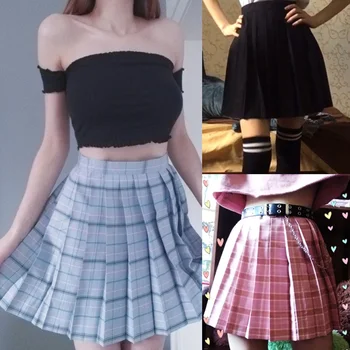 2020 Moterys Vasarą aukšto juosmens plisuotos pledas sijonas Moterų Anime Trumpais Sijonais