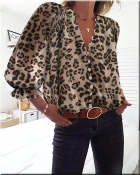 2020 Moterų Nauja rafinuotas ir Elegantiškas Leopardas Spausdinti ilgomis Rankovėmis Viršuje Turtinga Atsitiktinis Profesinės moteriški Drabužiai