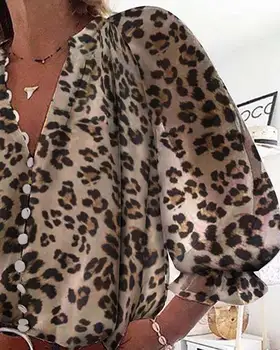 2020 Moterų Nauja rafinuotas ir Elegantiškas Leopardas Spausdinti ilgomis Rankovėmis Viršuje Turtinga Atsitiktinis Profesinės moteriški Drabužiai