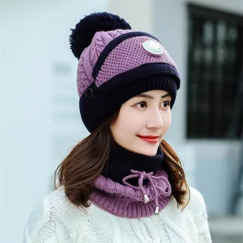 2020 Naujas 3 Gabalus Nustatyti Moterų Megzti Skrybėlę ir Skara Kepurės Kaklo Šilčiau Žiemos Skrybėlę Ponios, Mergaitės Skullies Beanies Šiltu Vilnos Kepurės