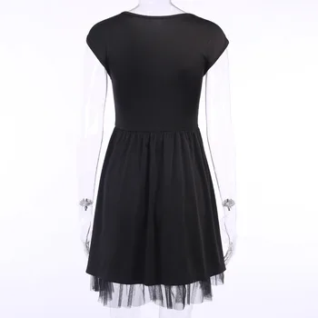 2020 Naujas Black, Gothic Lolita Suknelės kvadratinių Kaklo Vasaros Mados trumpomis rankovėmis Suknelė Seksualus Harajuku Punk šalis suknelė